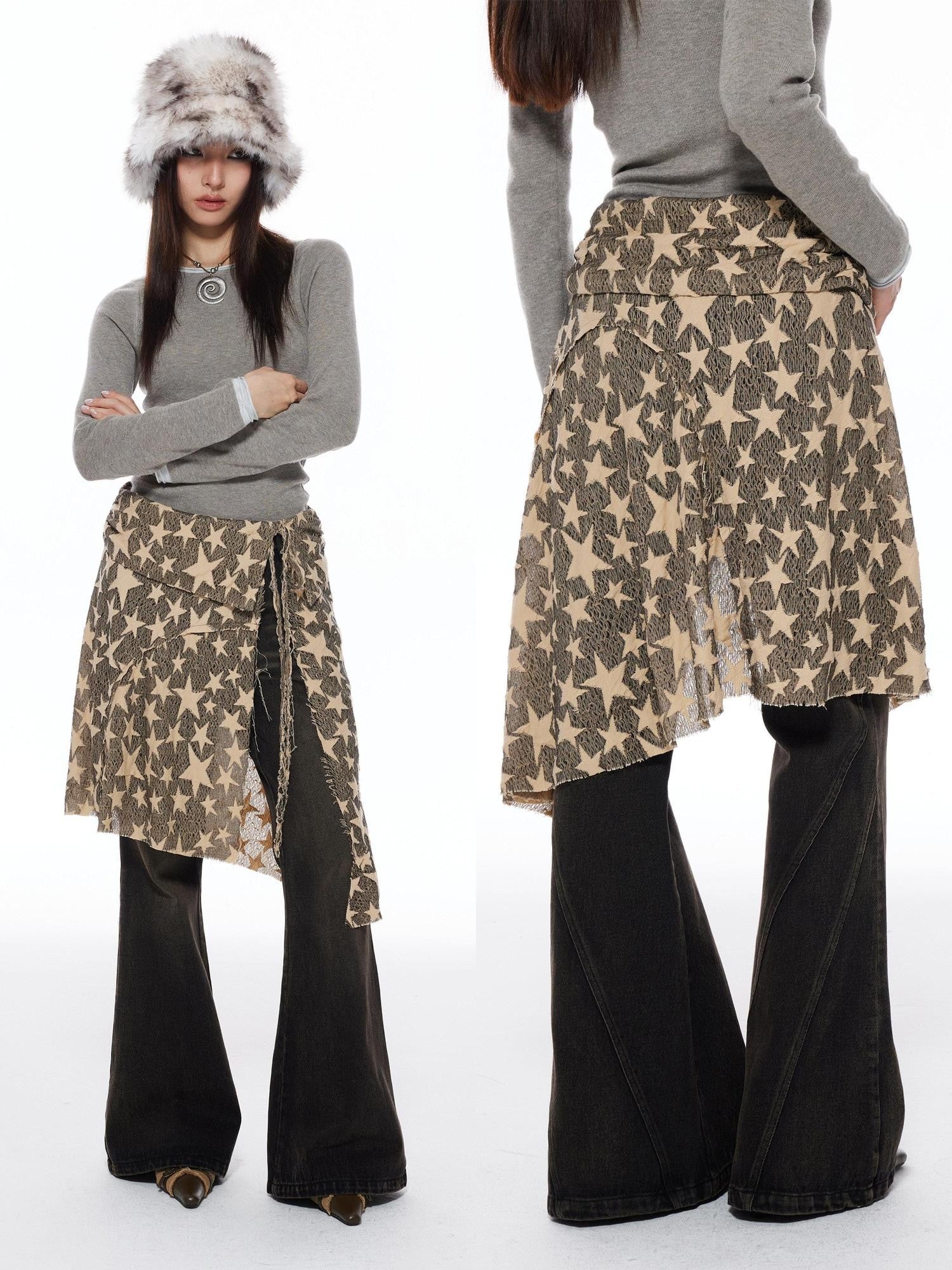 THELIGHT OFFICIAL Star Tie Apron Layered Asymmetric Women's Polyester Blend Clothing Accessories