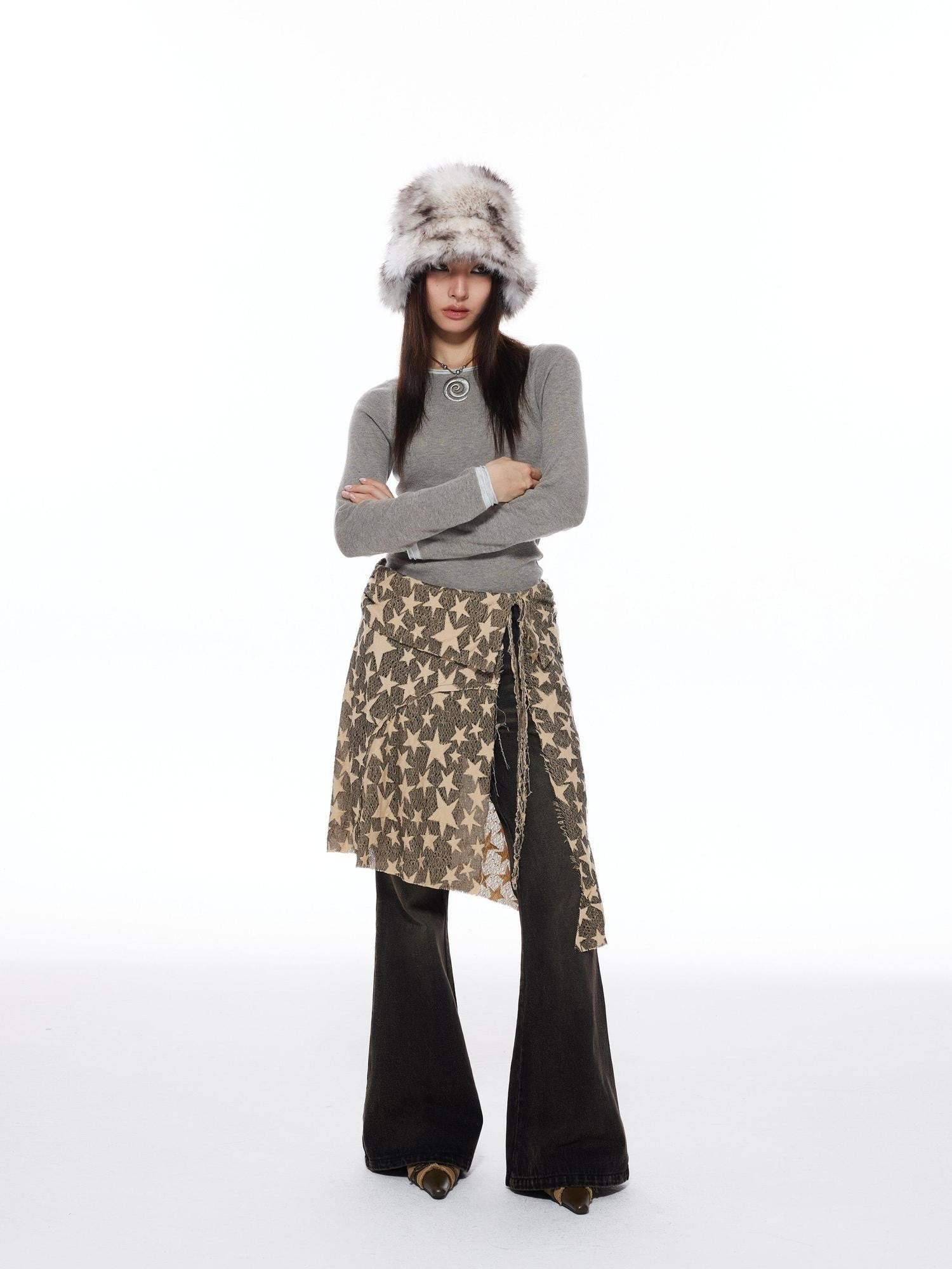 THELIGHT OFFICIAL Star Tie Apron Layered Asymmetric Women's Polyester Blend Clothing Accessories