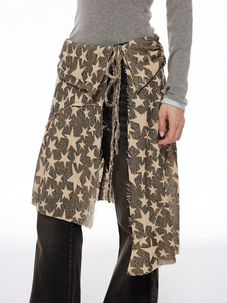 THELIGHT OFFICIAL Star Tie Apron Layered Asymmetric Women's Polyester Blend Clothing Accessories