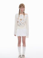 THELIGHT OFFICIAL Starfish Asymmetric Cold Shoulder Cinched Waist Women's Long Sleeve T-shirts