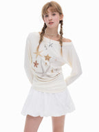 THELIGHT OFFICIAL Starfish Asymmetric Cold Shoulder Cinched Waist Women's Long Sleeve T-shirts
