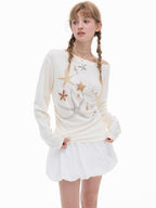 THELIGHT OFFICIAL Starfish Asymmetric Cold Shoulder Cinched Waist Women's Long Sleeve T-shirts