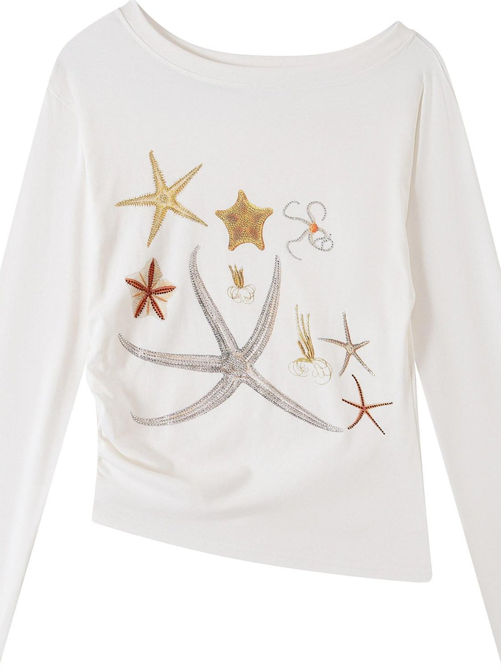 THELIGHT OFFICIAL Starfish Asymmetric Cold Shoulder Cinched Waist Women's Long Sleeve T-shirts