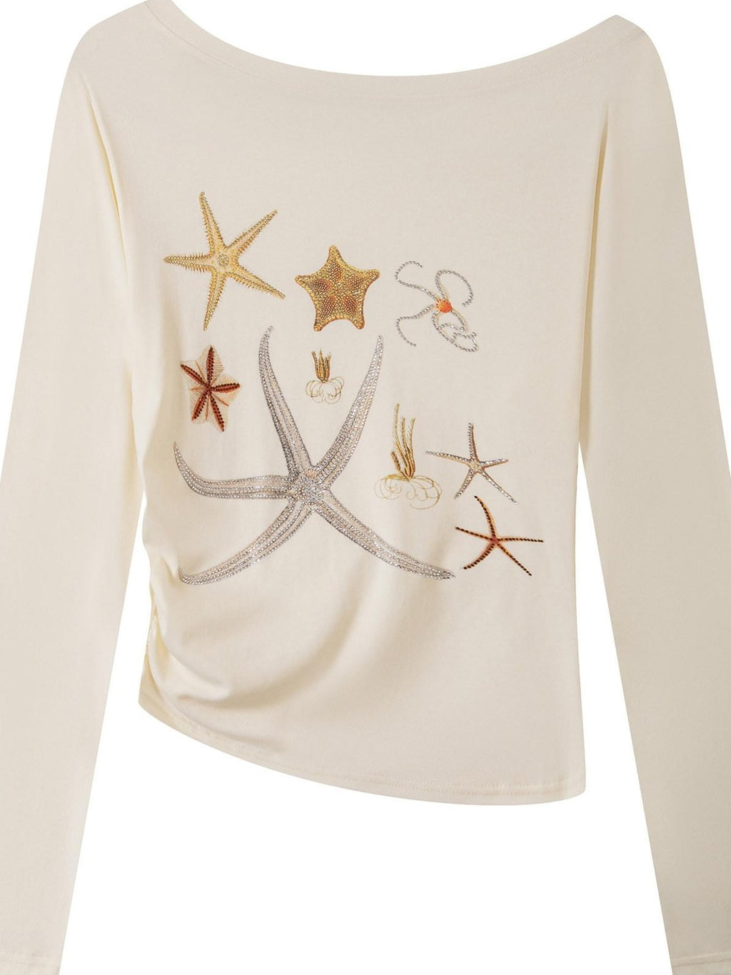 THELIGHT OFFICIAL Starfish Asymmetric Cold Shoulder Cinched Waist Women's Long Sleeve T-shirts