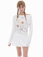 THELIGHT OFFICIAL Starfish Asymmetric Cold Shoulder Cinched Waist Women's Long Sleeve T-shirts