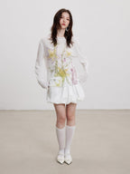 THELIGHT OFFICIAL Starfish Floral Plant Print Micro Sheer Women's Polyester Long Sleeve T-shirts