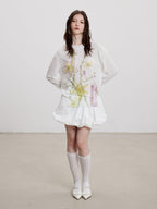 THELIGHT OFFICIAL Starfish Floral Plant Print Micro Sheer Women's Polyester Long Sleeve T-shirts
