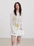 THELIGHT OFFICIAL Starfish Floral Plant Print Micro Sheer Women's Polyester Long Sleeve T-shirts