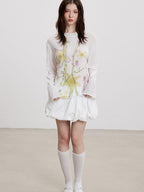 THELIGHT OFFICIAL Starfish Floral Plant Print Micro Sheer Women's Polyester Long Sleeve T-shirts
