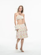 THELIGHT OFFICIAL Starfish Floral Pleated Mid Waist Women's Polyester Blend Midi Skirts