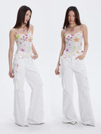 THELIGHT OFFICIAL Starfish Floral Printed Lace Trim Women's Polyester Blend Camisoles