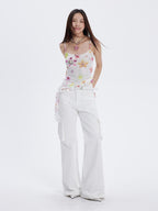 THELIGHT OFFICIAL Starfish Floral Printed Lace Trim Women's Polyester Blend Camisoles