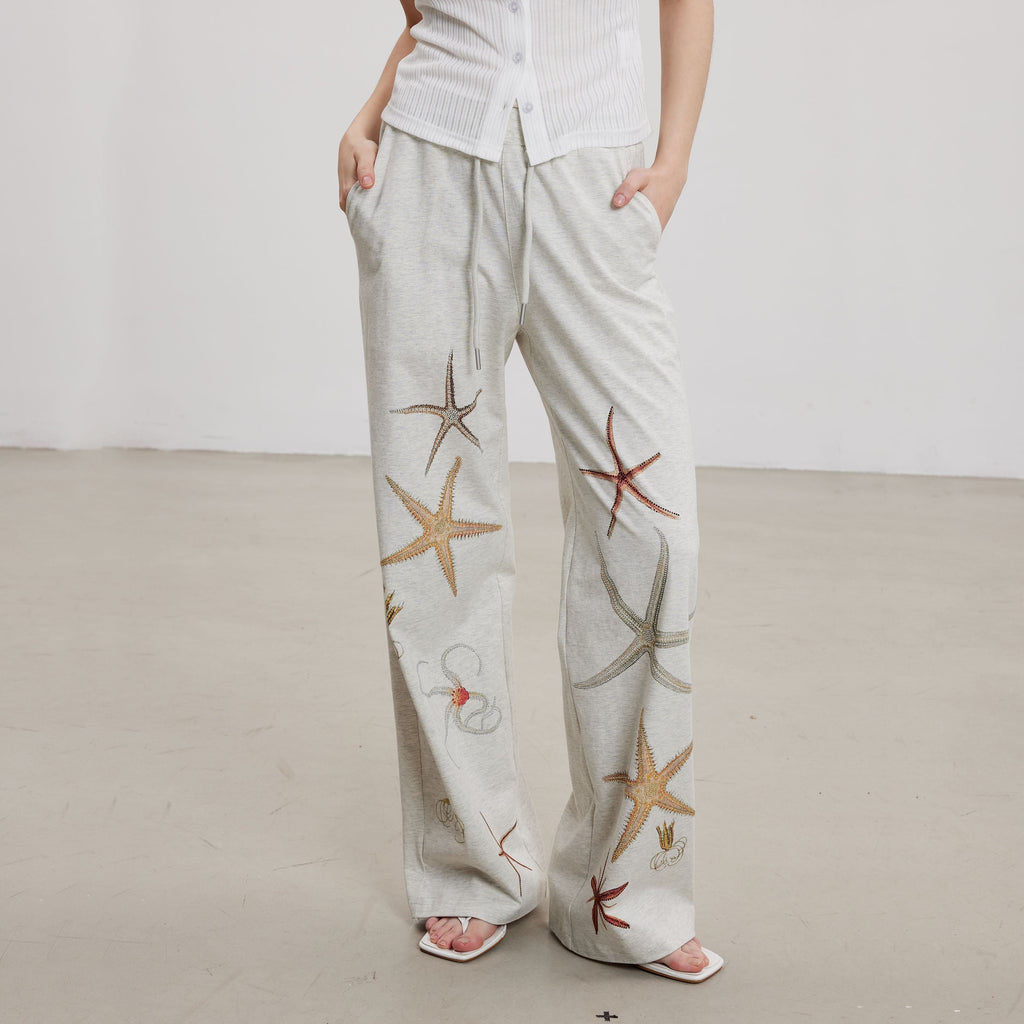 THELIGHT OFFICIAL Starfish Print High Waist Relaxed Straight Women's Cotton Sweatpants/joggers 900399312237