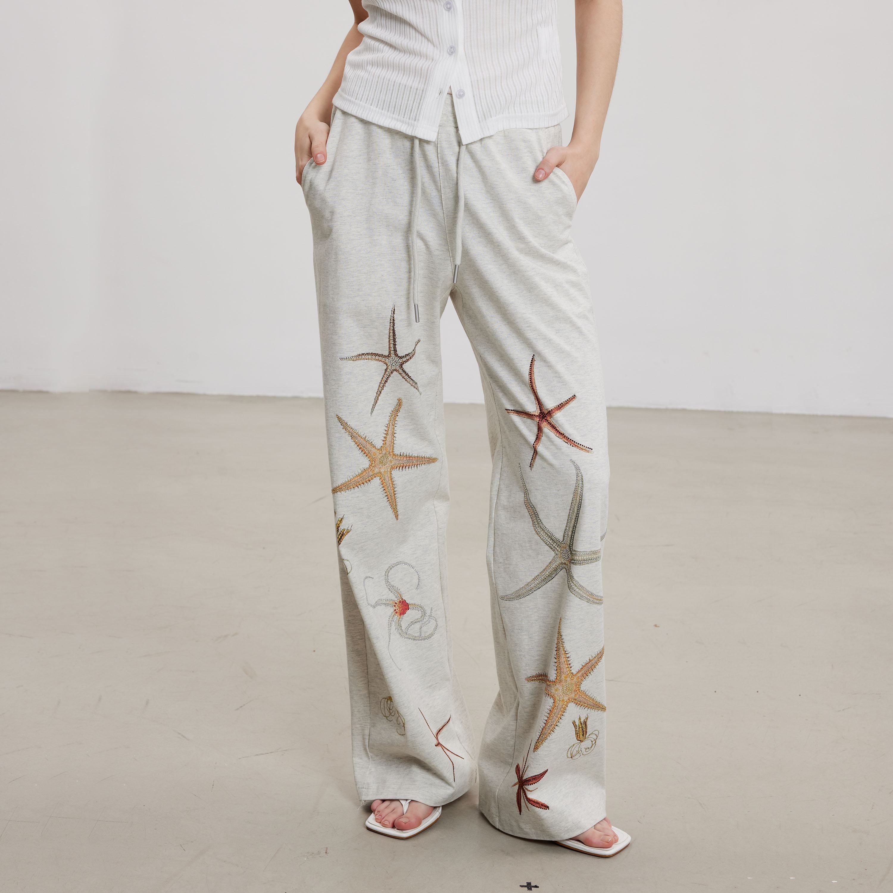 THELIGHT OFFICIAL Starfish Print High Waist Relaxed Straight Women's Cotton Sweatpants/joggers 900399312237