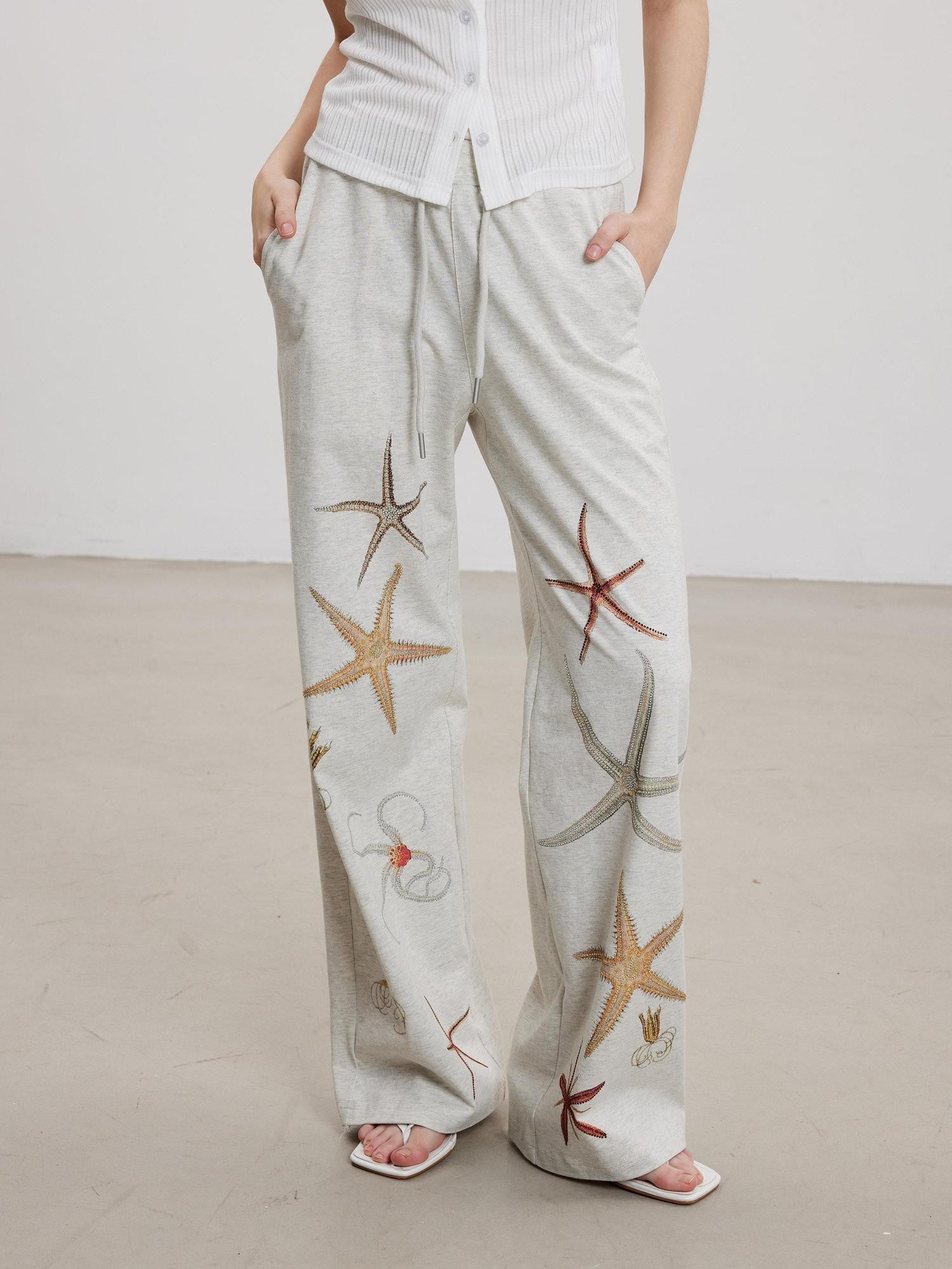 THELIGHT OFFICIAL Starfish Print High Waist Relaxed Straight Women's Cotton Sweatpants/joggers