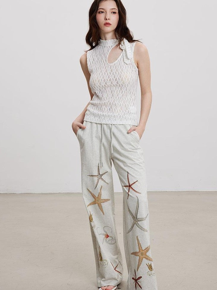 THELIGHT OFFICIAL Starfish Print High Waist Relaxed Straight Women's Cotton Sweatpants/joggers