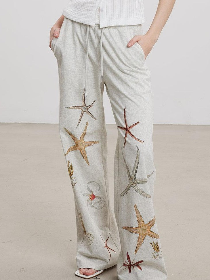 THELIGHT OFFICIAL Starfish Print High Waist Relaxed Straight Women's Cotton Sweatpants/joggers