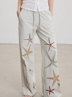 THELIGHT OFFICIAL Starfish Print High Waist Relaxed Straight Women's Cotton Sweatpants/joggers