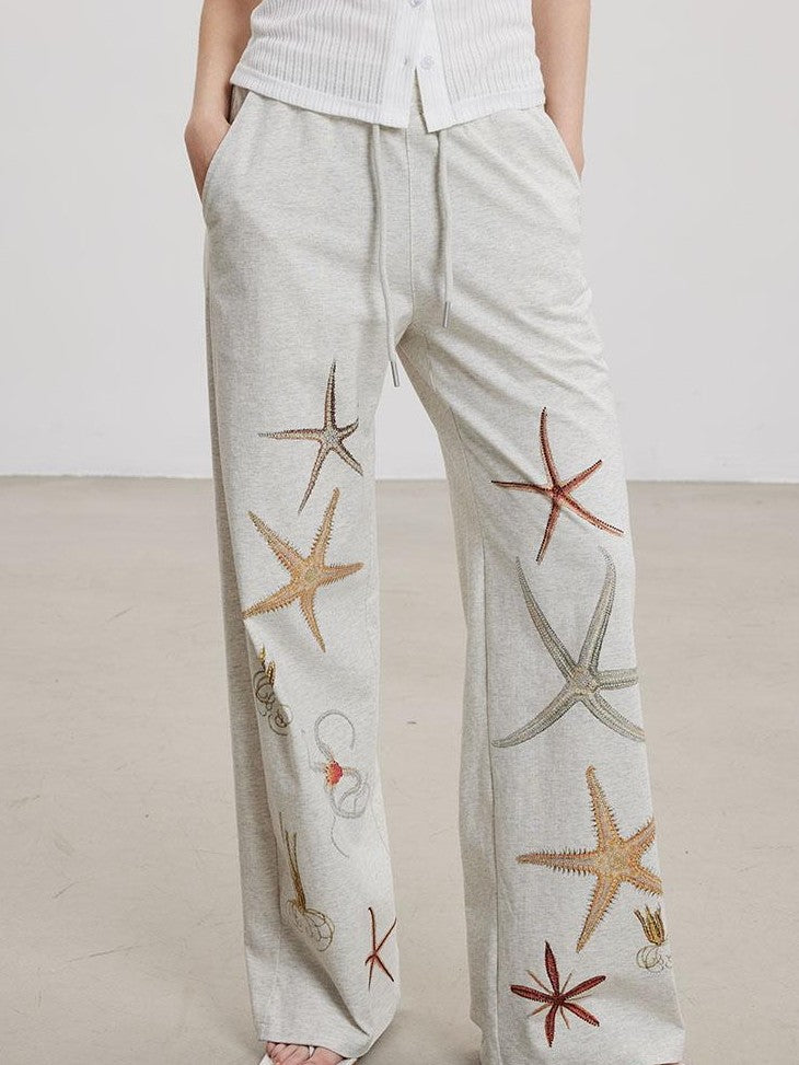THELIGHT OFFICIAL Starfish Print High Waist Relaxed Straight Women's Cotton Sweatpants/joggers