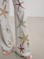 THELIGHT OFFICIAL Starfish Print High Waist Relaxed Straight Women's Cotton Sweatpants/joggers