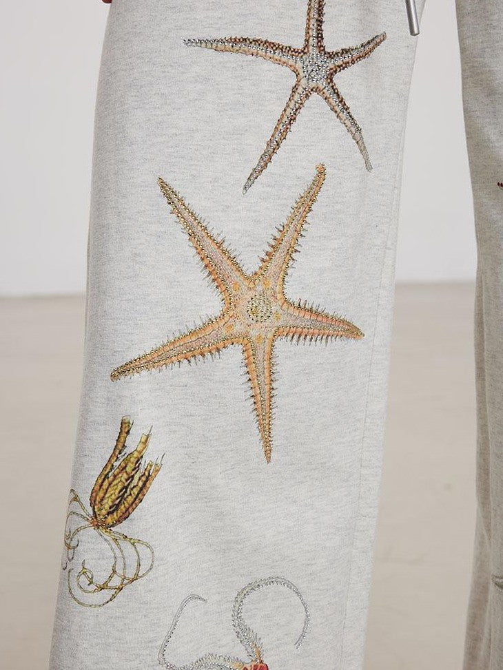 THELIGHT OFFICIAL Starfish Print High Waist Relaxed Straight Women's Cotton Sweatpants/joggers