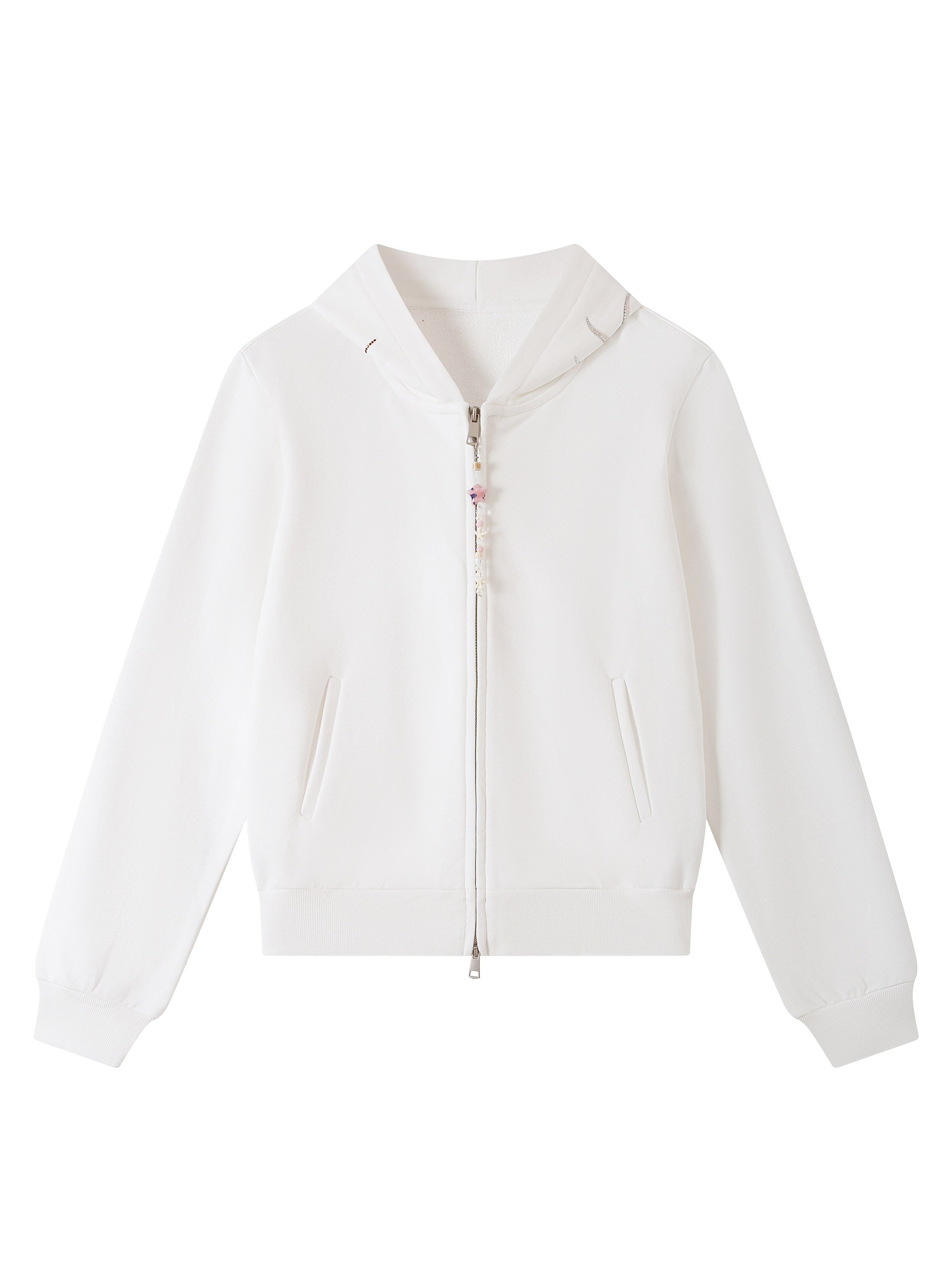 THELIGHT OFFICIAL Starfish Print Rhinestone Pendant Zipper Open Front Women's Cotton Hoodies 968006506012