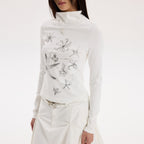 THELIGHT OFFICIAL Starfish Print Stacked Neck Slim Fit Women's Cotton Blend Long Sleeve T-shirts 862267324707