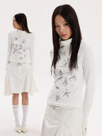 THELIGHT OFFICIAL Starfish Print Stacked Neck Slim Fit Women's Cotton Blend Long Sleeve T-shirts