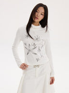 THELIGHT OFFICIAL Starfish Print Stacked Neck Slim Fit Women's Cotton Blend Long Sleeve T-shirts