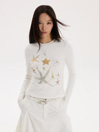 THELIGHT OFFICIAL Starfish Rhinestone Slim Fit Women's Breathable Cotton Long Sleeve T-shirts