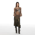THELIGHT OFFICIAL Starry Diamond Mesh Cutout Loose Women's Polyester Long Sleeve T-shirts 824095198864