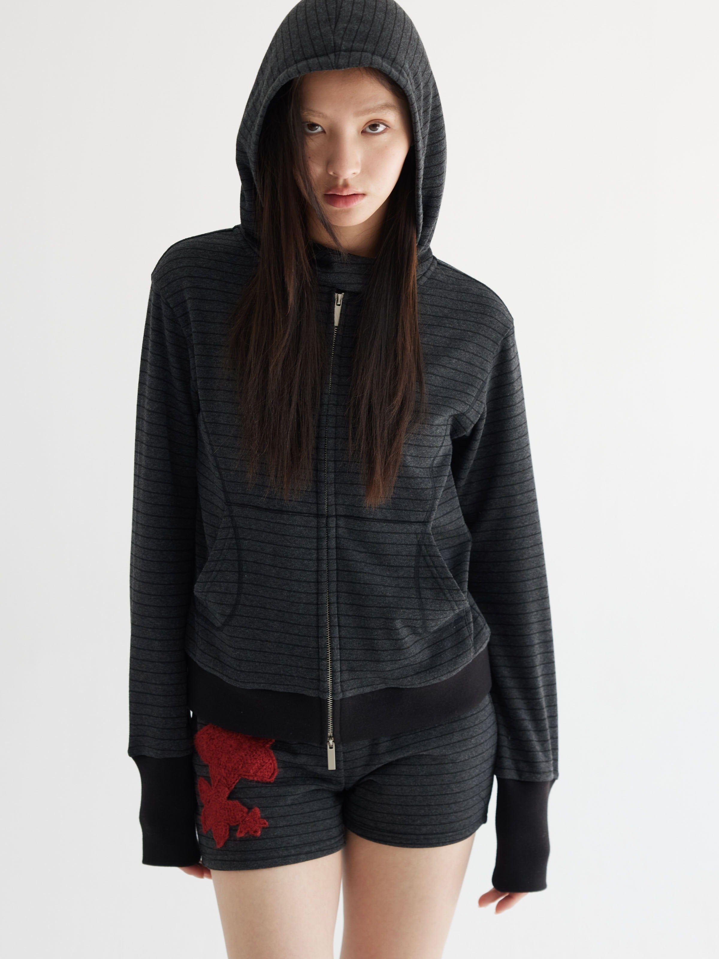 THELIGHT OFFICIAL Striped Hooded Slim Fit Cropped Women's Polyester Blend Hoodies 886365330124