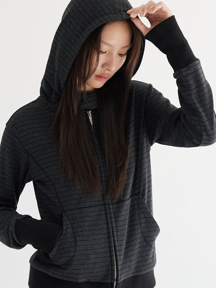 THELIGHT OFFICIAL Striped Hooded Slim Fit Cropped Women's Polyester Blend Hoodies