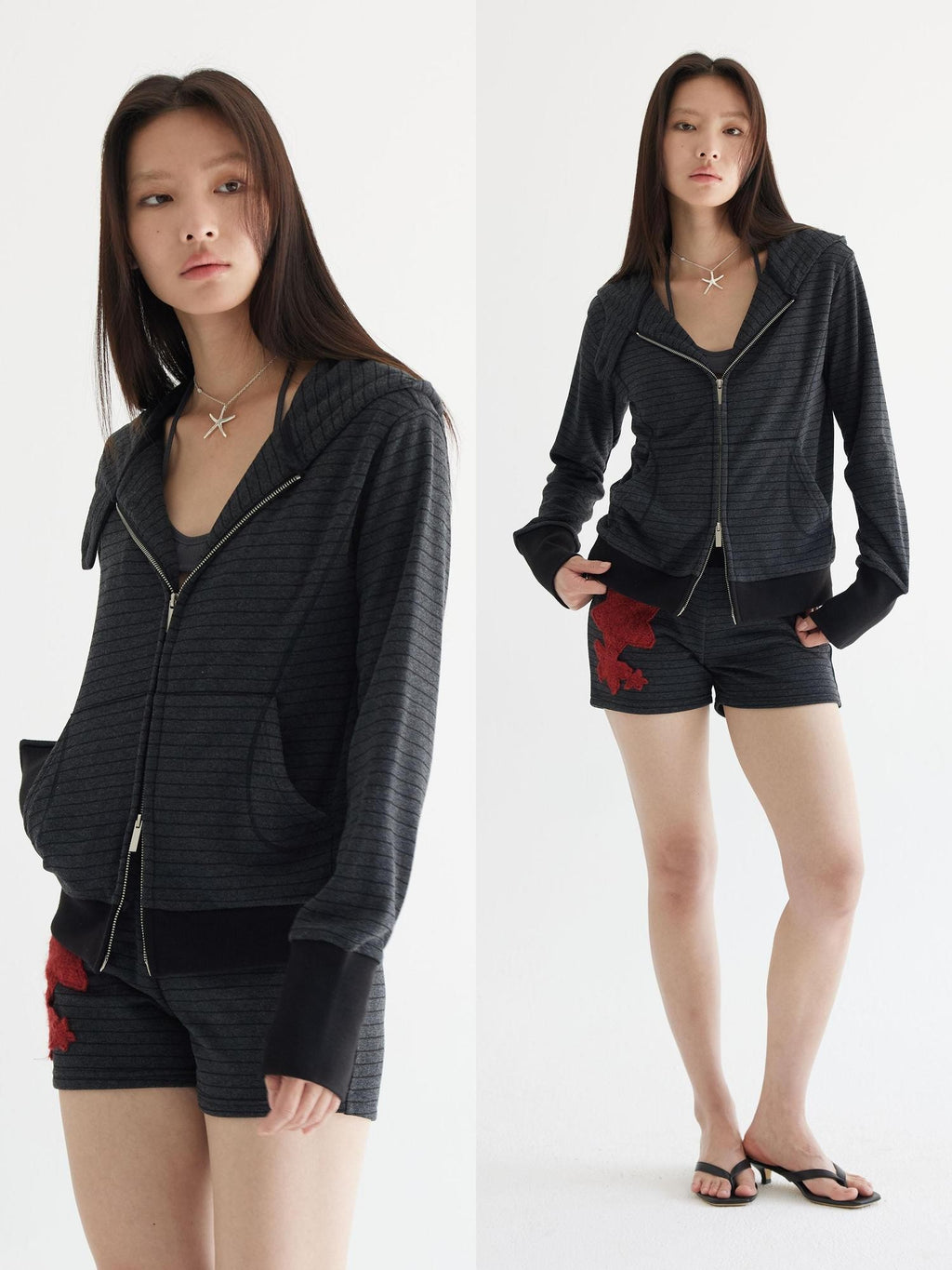 THELIGHT OFFICIAL Striped Hooded Slim Fit Cropped Women's Polyester Blend Hoodies