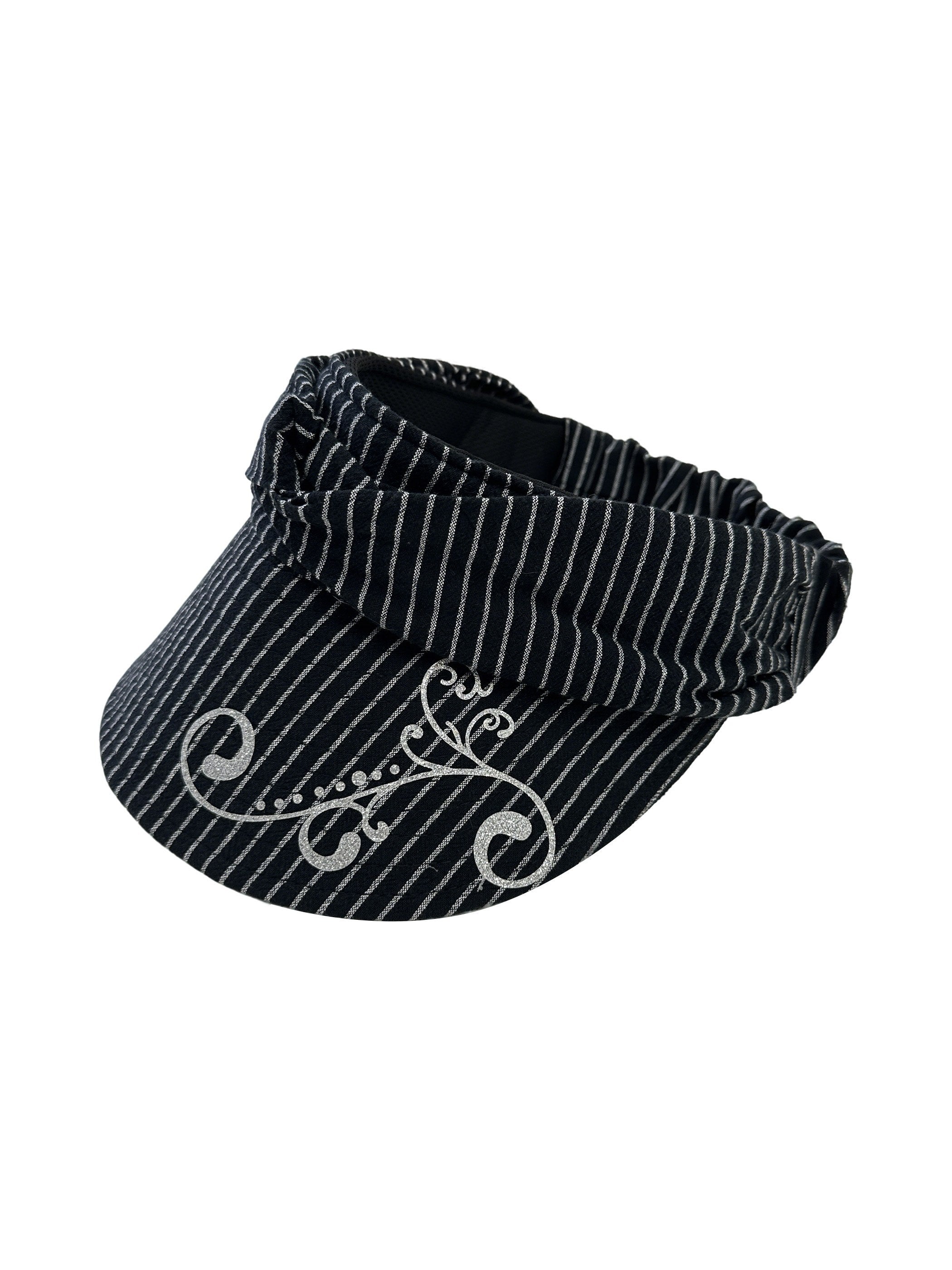 THELIGHT OFFICIAL Striped Pleated Open Top Glitter Print Curved Brim Women's Cotton Hats 1051021183228
