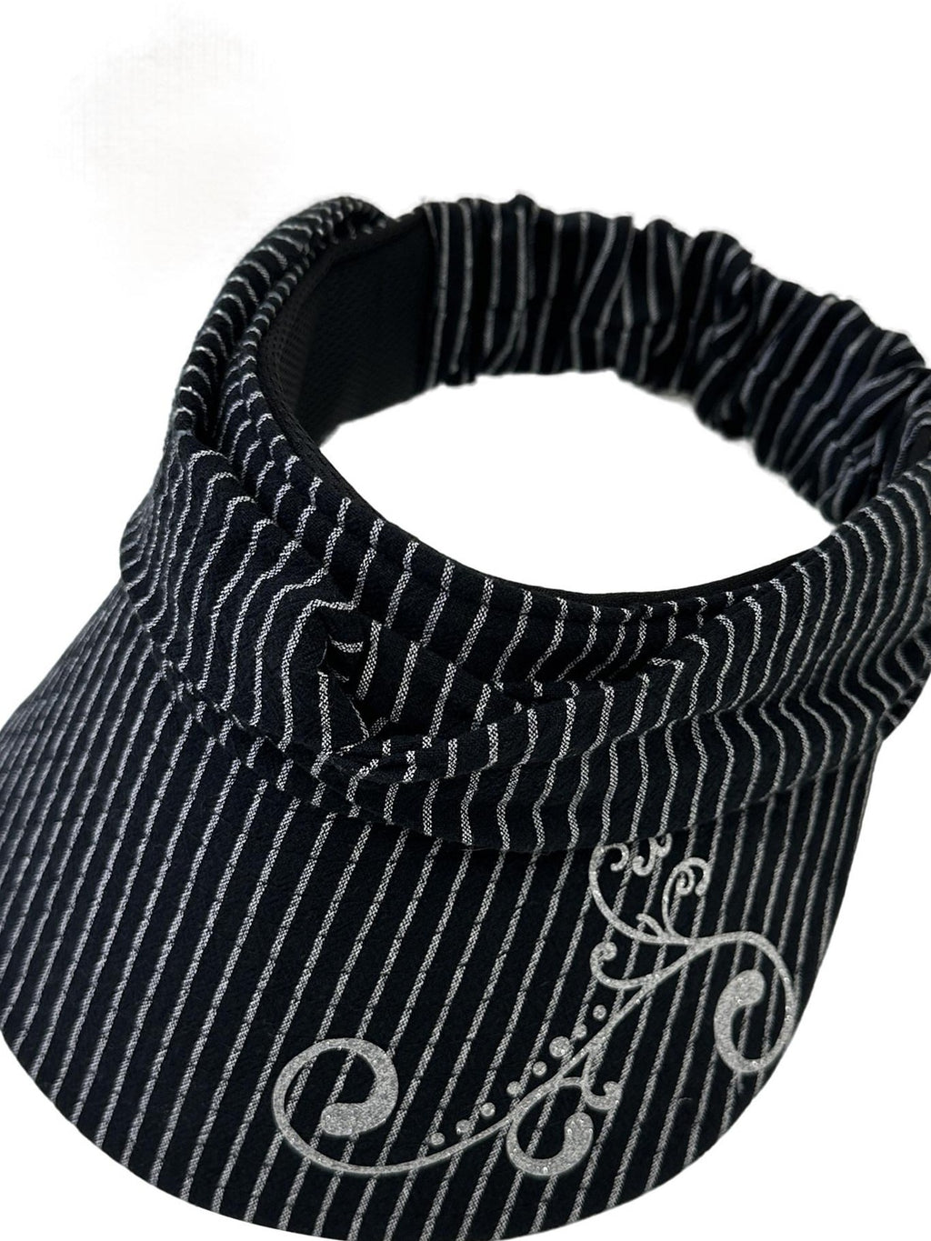 THELIGHT OFFICIAL Striped Pleated Open Top Glitter Print Curved Brim Women's Cotton Hats