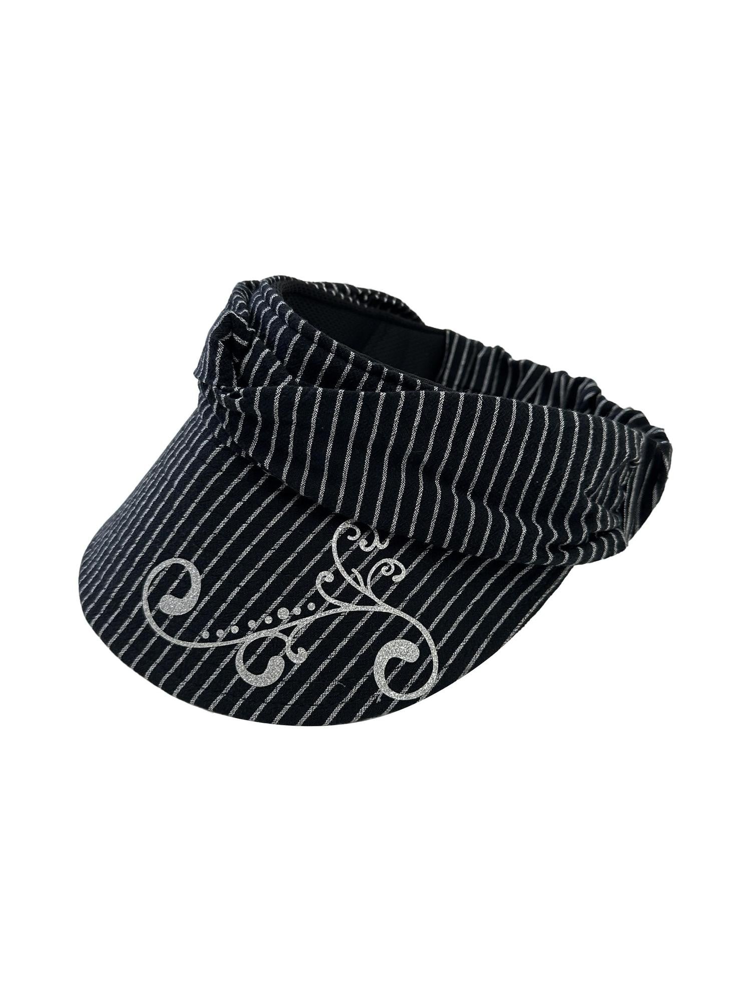 THELIGHT OFFICIAL Striped Pleated Open Top Glitter Print Curved Brim Women's Cotton Hats