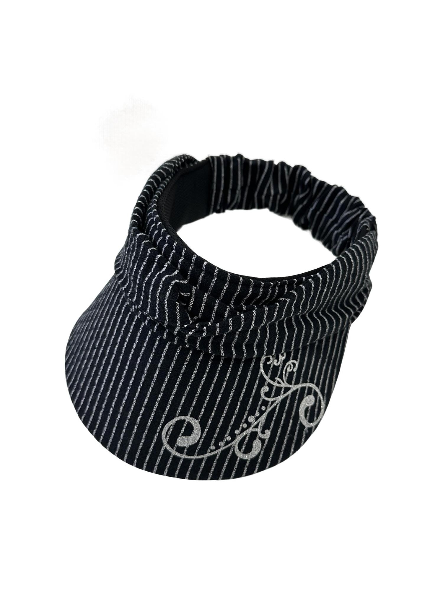 THELIGHT OFFICIAL Striped Pleated Open Top Glitter Print Curved Brim Women's Cotton Hats