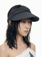 THELIGHT OFFICIAL Striped Pleated Open Top Glitter Print Curved Brim Women's Cotton Hats