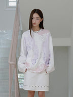 THELIGHT OFFICIAL Totem Print Silver Foil Sequin Abstract Women's Cotton Long Sleeve T-shirts