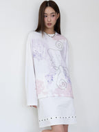 THELIGHT OFFICIAL Totem Print Silver Foil Sequin Abstract Women's Cotton Long Sleeve T-shirts