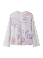 THELIGHT OFFICIAL Totem Print Silver Foil Sequin Abstract Women's Cotton Long Sleeve T-shirts