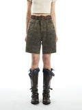 THELIGHT OFFICIAL Vintage Camouflage Frayed Hem Workwear Women's Cotton Blend Short Trousers 770024013936