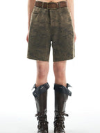 THELIGHT OFFICIAL Vintage Camouflage Frayed Hem Workwear Women's Cotton Blend Short Trousers