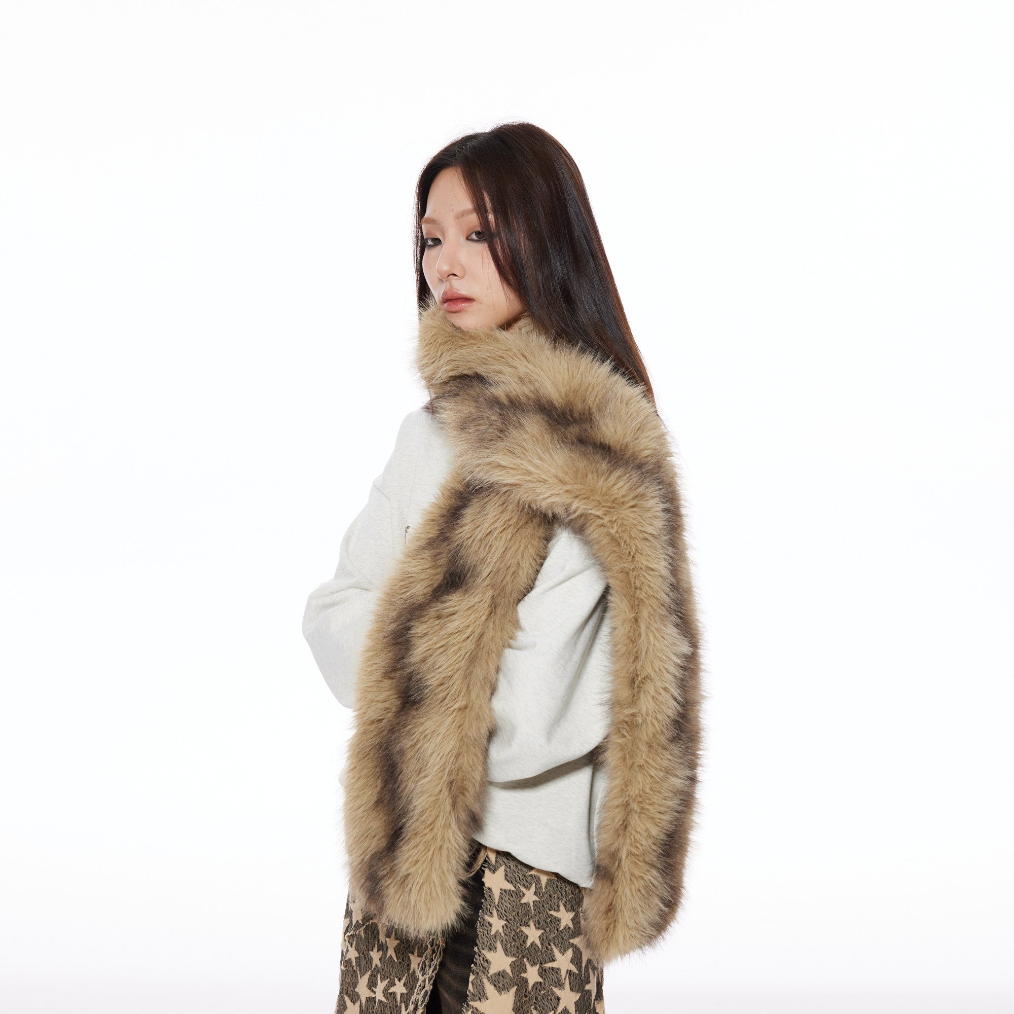 THELIGHT OFFICIAL Vintage Plush Animal Print Double Sided Women's Faux Fur Scarves & Shawls 844193277166