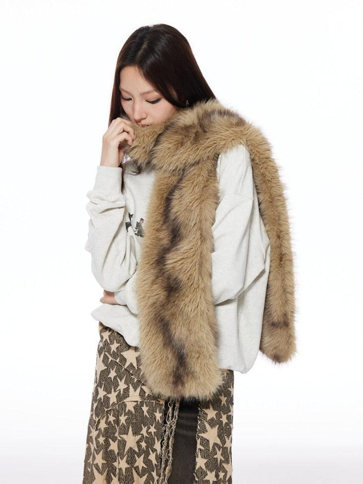 THELIGHT OFFICIAL Vintage Plush Animal Print Double Sided Women's Faux Fur Scarves & Shawls