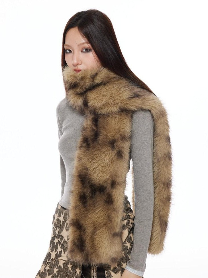 THELIGHT OFFICIAL Vintage Plush Animal Print Double Sided Women's Faux Fur Scarves & Shawls