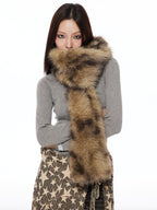 THELIGHT OFFICIAL Vintage Plush Animal Print Double Sided Women's Faux Fur Scarves & Shawls