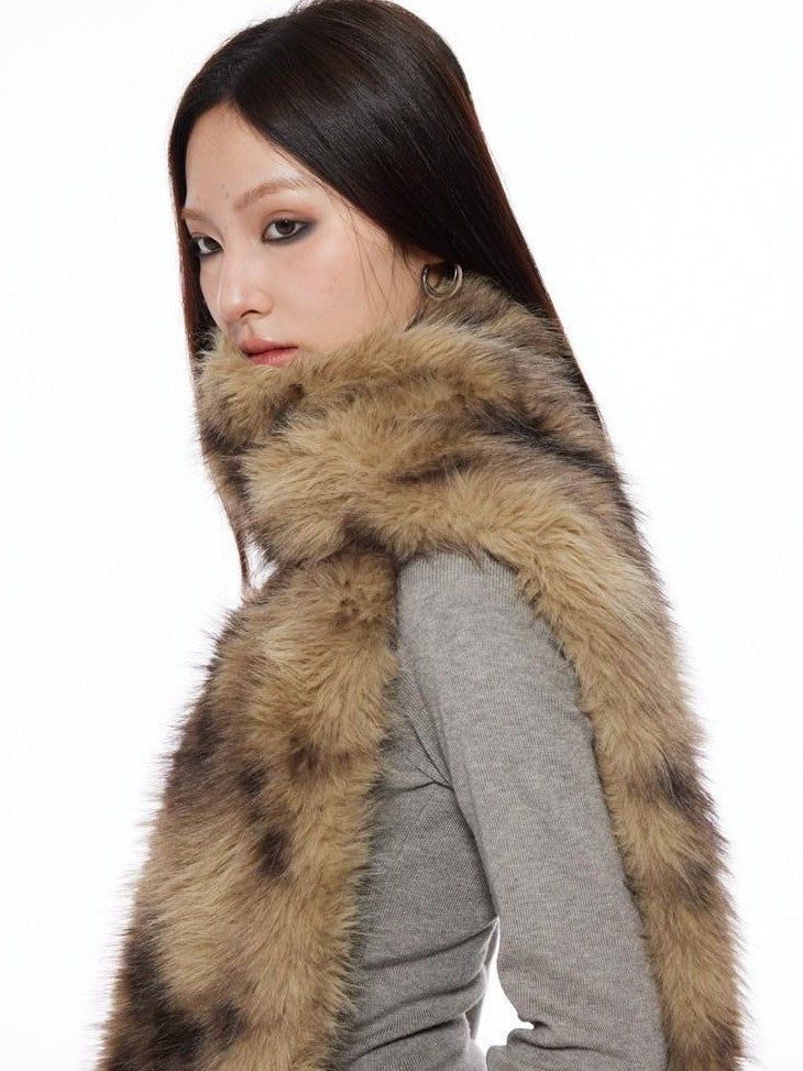 THELIGHT OFFICIAL Vintage Plush Animal Print Double Sided Women's Faux Fur Scarves & Shawls