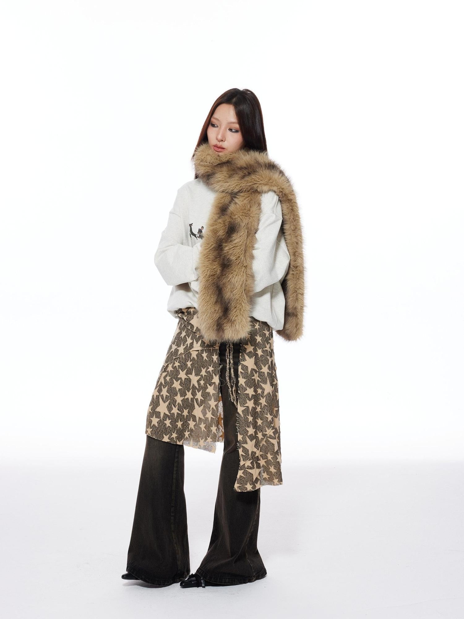 THELIGHT OFFICIAL Vintage Plush Animal Print Double Sided Women's Faux Fur Scarves & Shawls